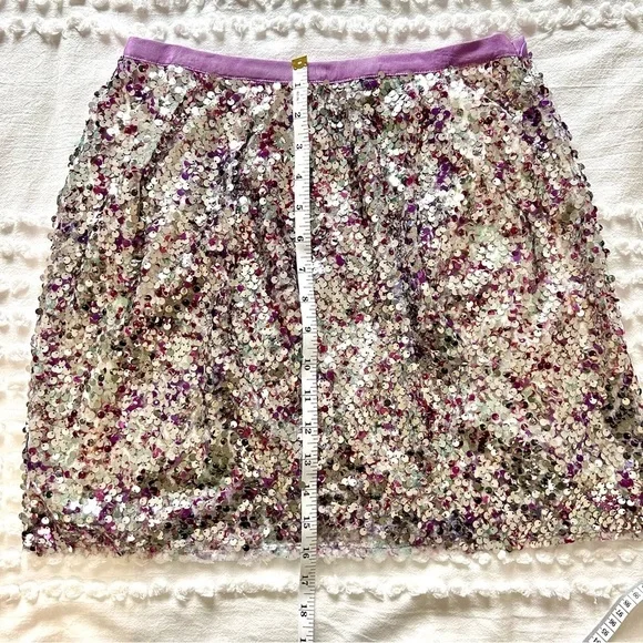 J CREW Unicorn Mermaid Silver Purple Fete Sequin Mini Skirt Faux Wrap Size 4 - Picture 6 of 11